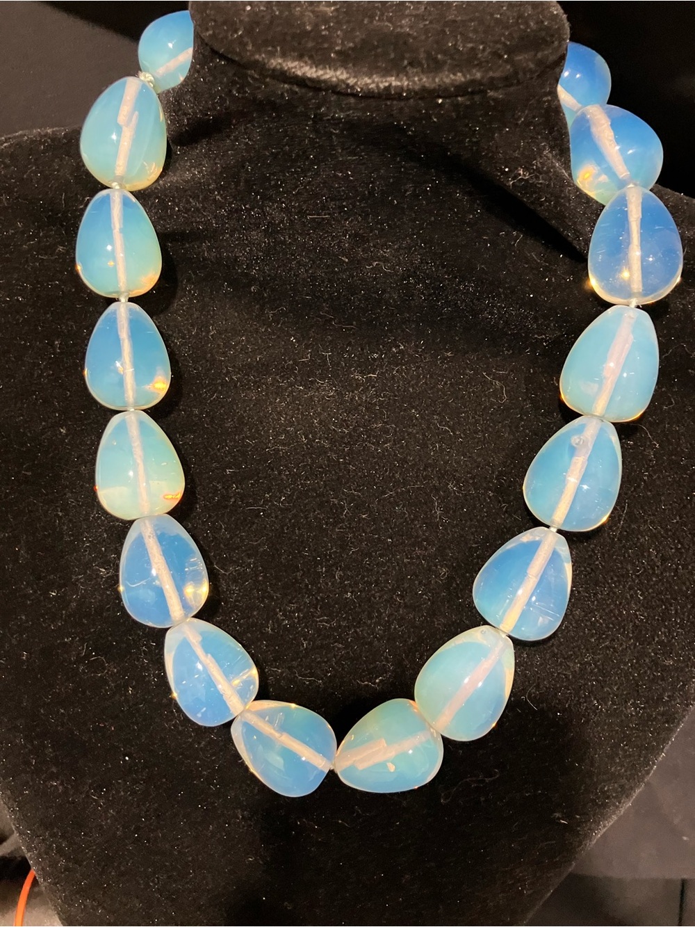 Blue Opal lite glass Teardrop Necklace - Women Jewelry